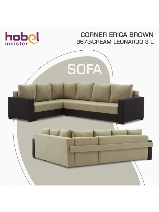 Диван HOBEL CORNER ERICA BROWN 3673/CREAM LEONARDO 3 L (6) 