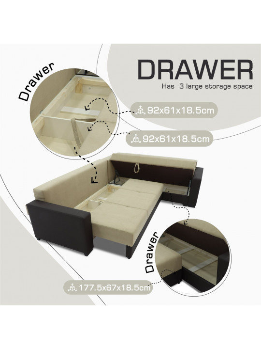 Диван HOBEL CORNER ERICA BROWN 3673/CREAM LEONARDO 3 L (6) 