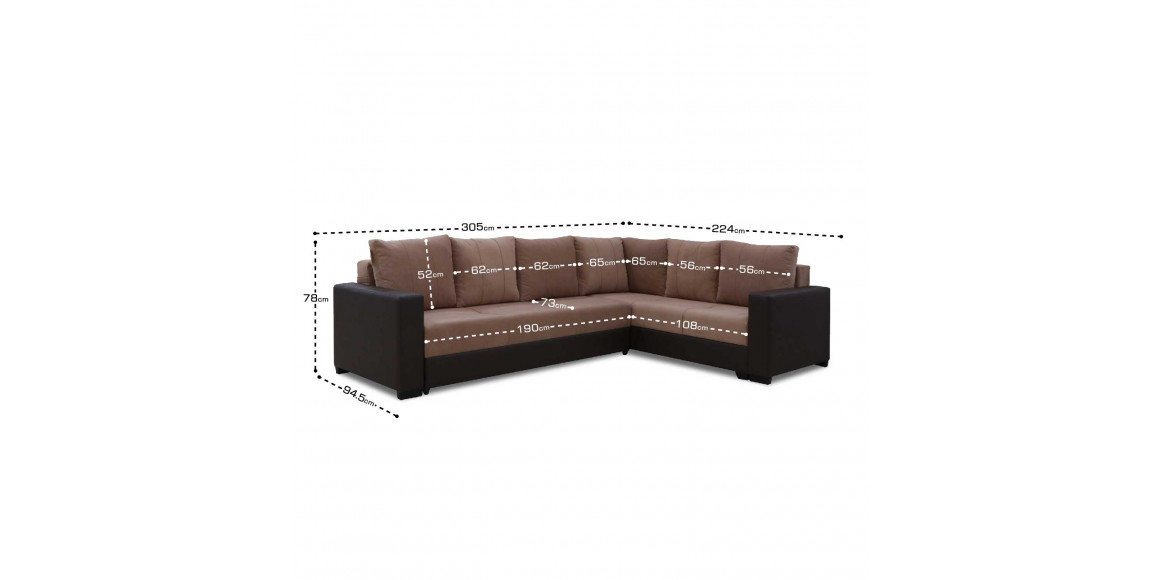 Բազմոց HOBEL CORNER ERICA COFFEE V460/ LIGHT BROWN VIVALDI 20 R(6) 