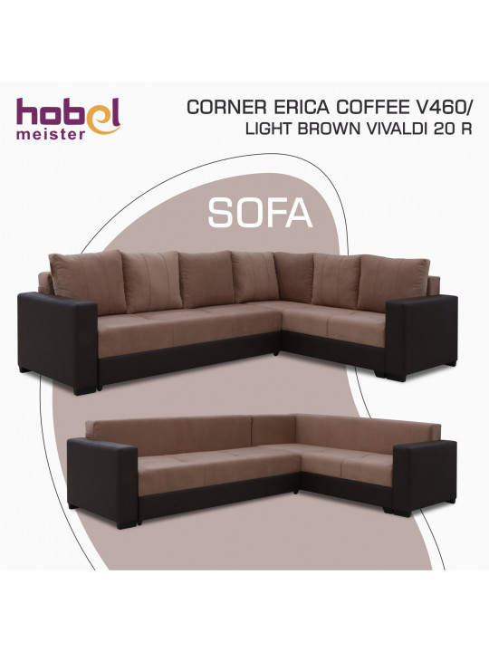 Բազմոց HOBEL CORNER ERICA COFFEE V460/ LIGHT BROWN VIVALDI 20 R(6) 