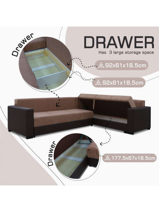 Բազմոց HOBEL CORNER ERICA COFFEE V460/ LIGHT BROWN VIVALDI 20 R(6) 