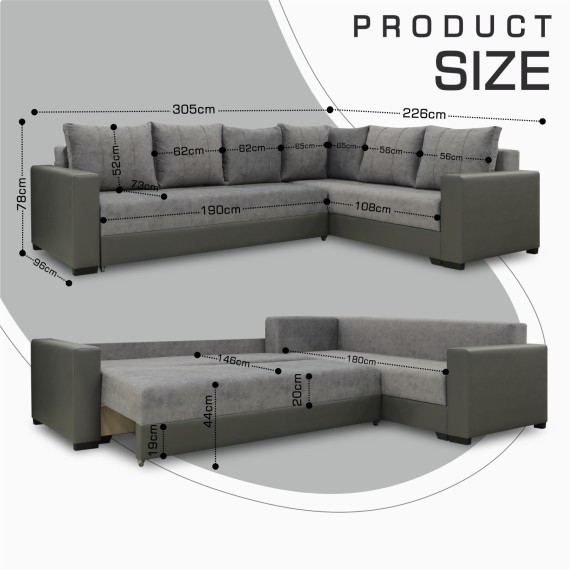 Sofa HOBEL CORNER ERICA F/P GREY V460/ GREY JAGUAR 5 R (6) 