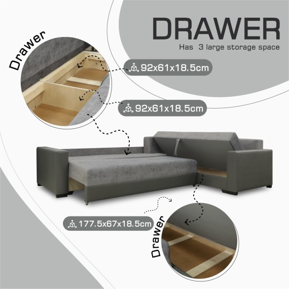 Sofa HOBEL CORNER ERICA F/P GREY V460/ GREY JAGUAR 5 R (6) 