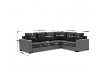 Բազմոց HOBEL CORNER ERICA LIGHT GREY 8409/DARK GREY LEONARDO 15 R (6) 