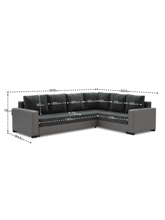Բազմոց HOBEL CORNER ERICA LIGHT GREY 8409/DARK GREY LEONARDO 15 R (6) 