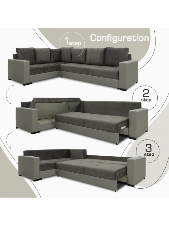 Բազմոց HOBEL CORNER ERICA LIGHT GREY 8409/ DARK GREY MOCASSI 4005 L (6) 