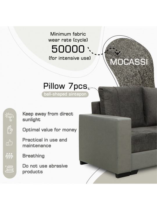 Բազմոց HOBEL CORNER ERICA LIGHT GREY 8409/ DARK GREY MOCASSI 4005 L (6) 