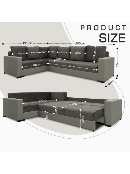 Բազմոց HOBEL CORNER ERICA LIGHT GREY 8409/ DARK GREY MOCASSI 4005 L (6) 