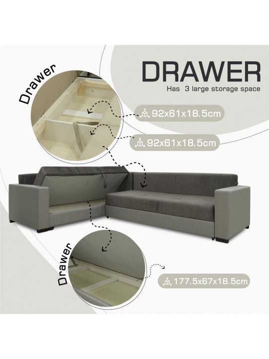 Բազմոց HOBEL CORNER ERICA LIGHT GREY 8409/ DARK GREY MOCASSI 4005 L (6) 