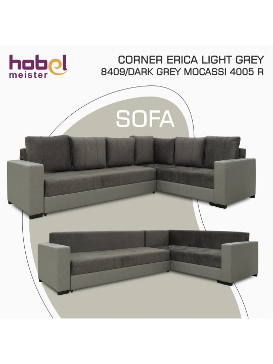 Բազմոց HOBEL CORNER ERICA LIGHT GREY 8409/ DARK GREY MOCASSI 4005 R (6) 