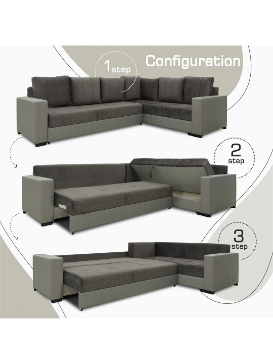 Բազմոց HOBEL CORNER ERICA LIGHT GREY 8409/ DARK GREY MOCASSI 4005 R (6) 