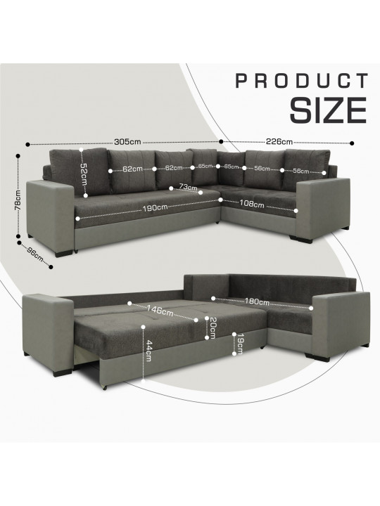 Բազմոց HOBEL CORNER ERICA LIGHT GREY 8409/ DARK GREY MOCASSI 4005 R (6) 