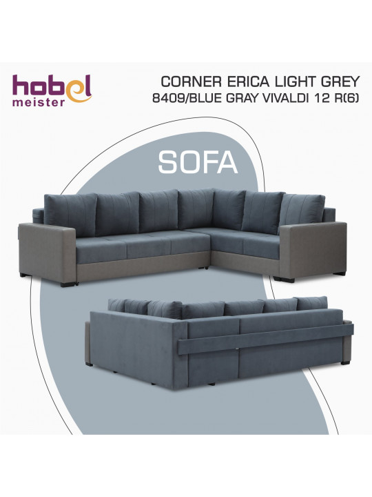 Բազմոց HOBEL CORNER ERICA LIGHT GREY 8409/BLUE GRAY VIVALDI 12 R(6) 