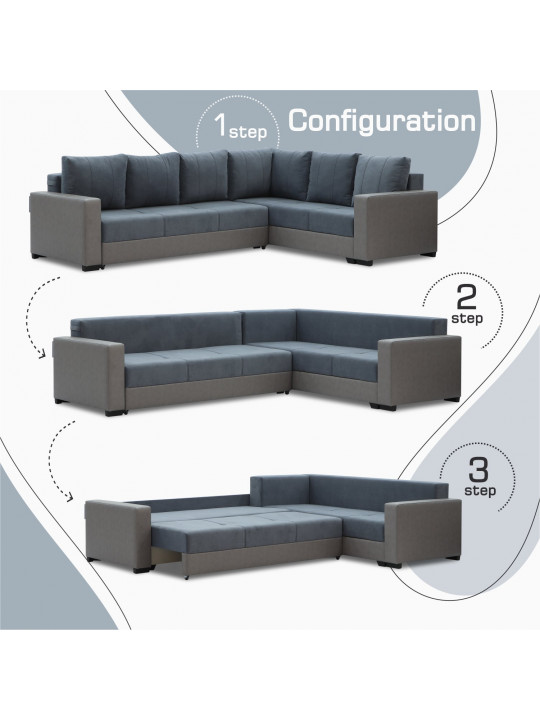 Բազմոց HOBEL CORNER ERICA LIGHT GREY 8409/BLUE GRAY VIVALDI 12 R(6) 