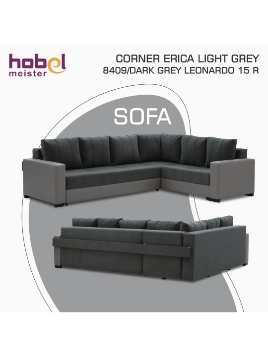 Բազմոց HOBEL CORNER ERICA LIGHT GREY 8409/DARK GREY LEONARDO 15 R (6) 