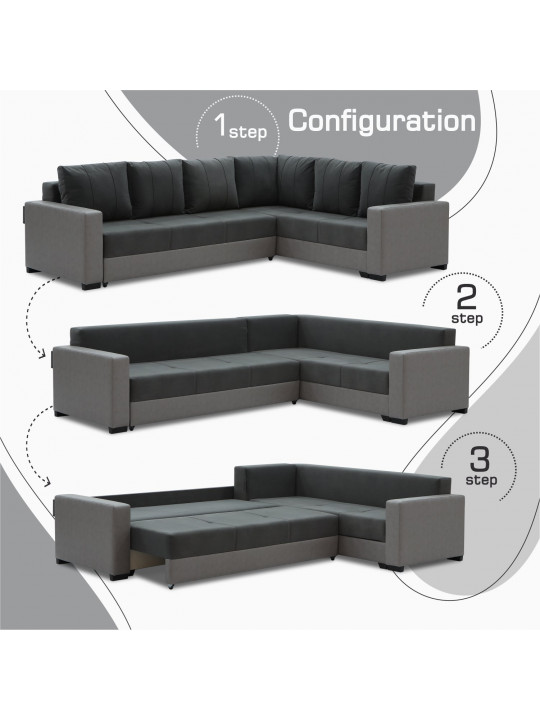 Բազմոց HOBEL CORNER ERICA LIGHT GREY 8409/DARK GREY LEONARDO 15 R (6) 