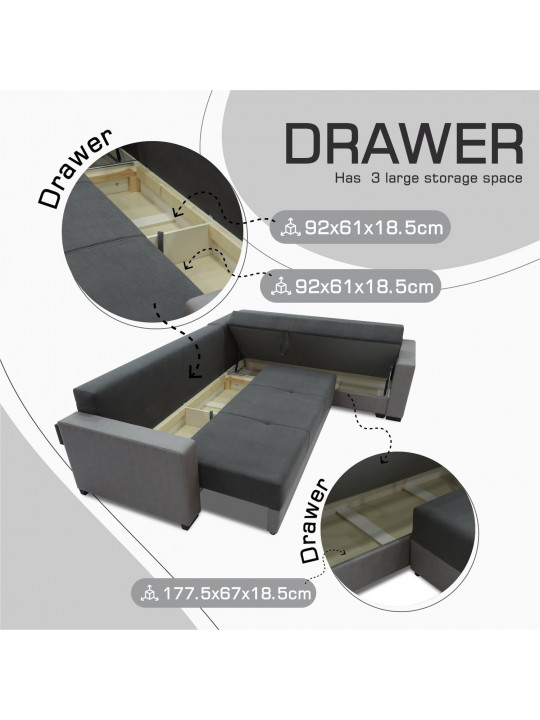 Բազմոց HOBEL CORNER ERICA LIGHT GREY 8409/DARK GREY LEONARDO 15 R (6) 