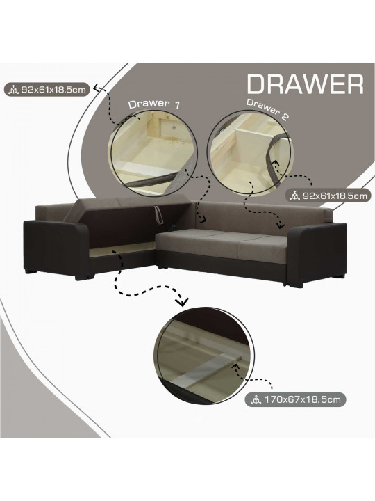 Диван HOBEL CORNER KATRIN BROWN 3673/BROWN SCANDI 6 L (6) 