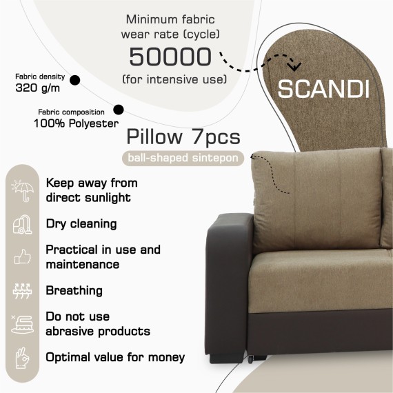 Sofa HOBEL CORNER KATRIN F/P BROWN 3673/BROWN SCANDI 5 L (6) 
