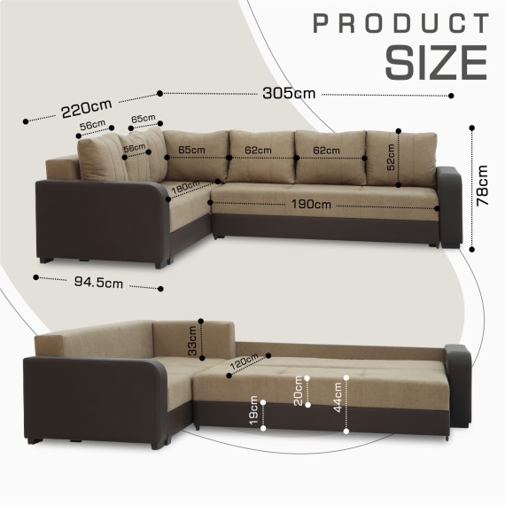 Sofa HOBEL CORNER KATRIN F/P BROWN 3673/BROWN SCANDI 5 L (6) 