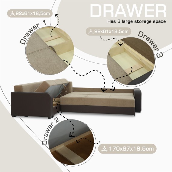 Sofa HOBEL CORNER KATRIN F/P BROWN 3673/BROWN SCANDI 5 L (6) 