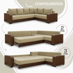 Диван HOBEL CORNER KATRIN F/P LEATHER CHOCOLATE/BEIGE LEONARDO 3 R (6) 