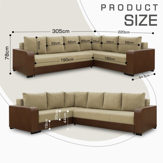 Диван HOBEL CORNER KATRIN F/P LEATHER CHOCOLATE/BEIGE LEONARDO 3 R (6) 