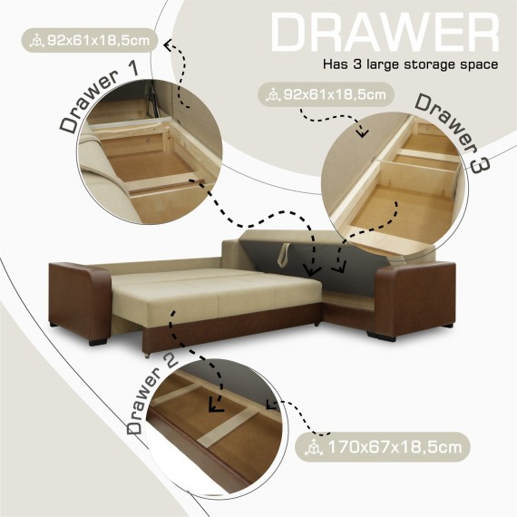 Диван HOBEL CORNER KATRIN F/P LEATHER CHOCOLATE/BEIGE LEONARDO 3 R (6) 