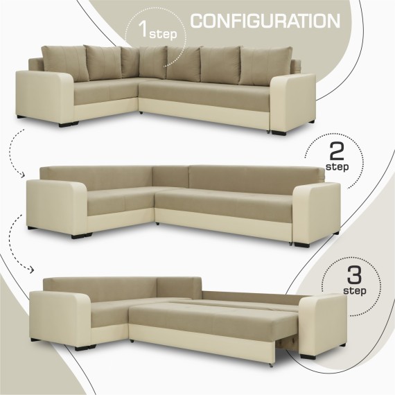 Sofa HOBEL CORNER KATRIN F/P LEATHER VANILLA/BEIGE LEONARDO 3 L (6) 