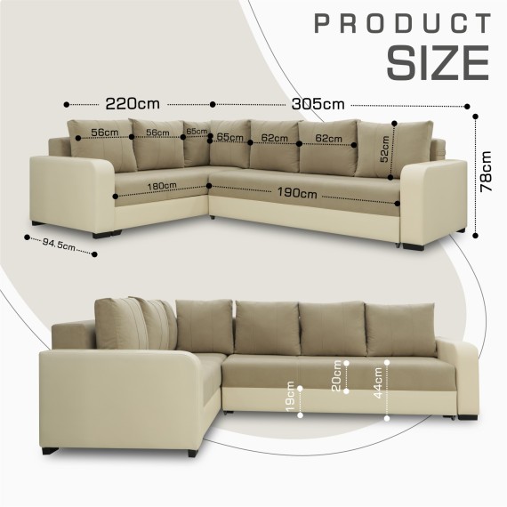 Sofa HOBEL CORNER KATRIN F/P LEATHER VANILLA/BEIGE LEONARDO 3 L (6) 