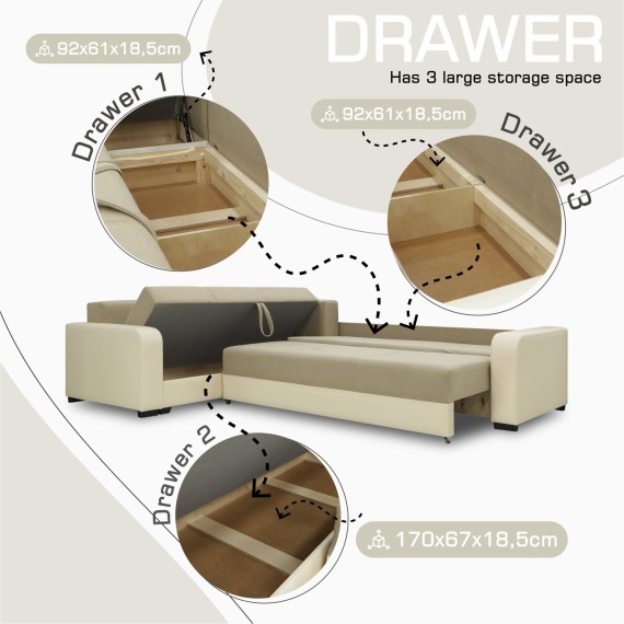 Sofa HOBEL CORNER KATRIN F/P LEATHER VANILLA/BEIGE LEONARDO 3 L (6) 