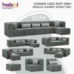 Sofa HOBEL CORNER LEGO SOFT GREY BONCUK 24/GREY INFINITY 991 (6) 