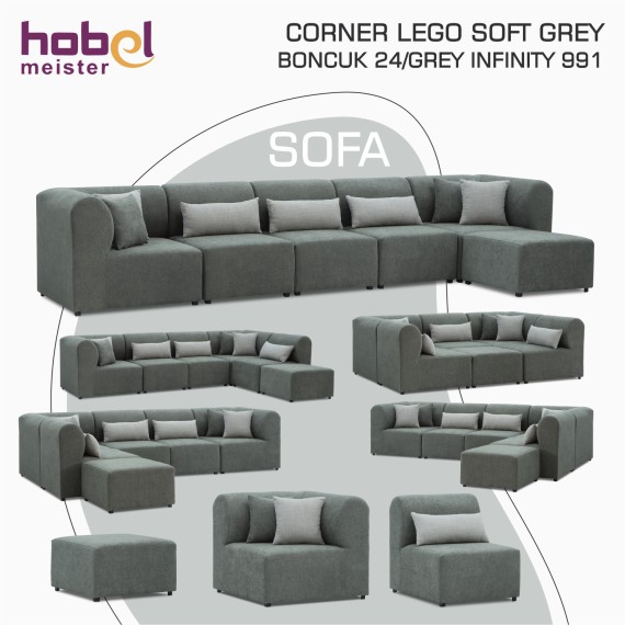 Sofa HOBEL CORNER LEGO SOFT GREY BONCUK 24/GREY INFINITY 991 (6) 