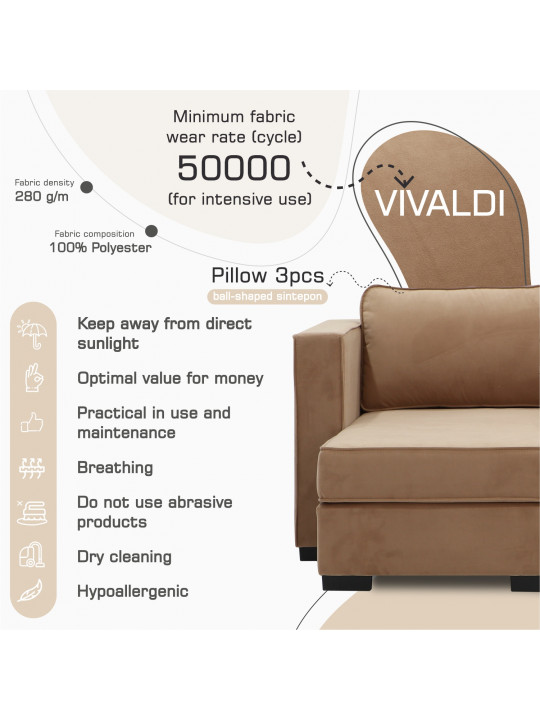 Բազմոց HOBEL CORNER ROSE BROWN VIVALDI 20 (4) 