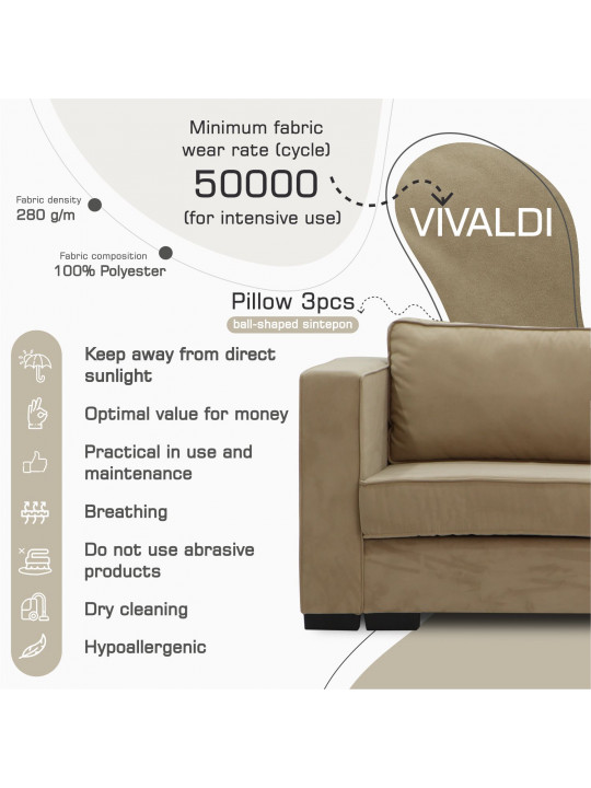 Բազմոց HOBEL CORNER ROSE LIGHT BROWN VIVALDI 21 (4) 