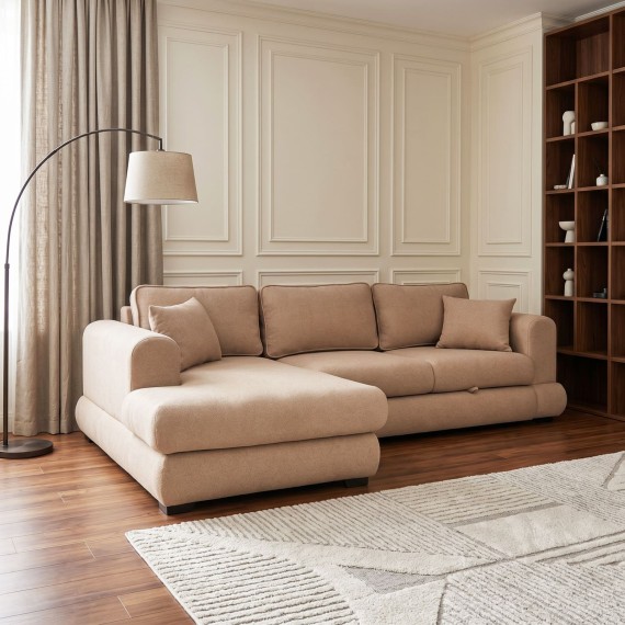 Sofa HOBEL CORNER SIDNEY PLUS F/Z LIGHT BROWN BUKLE 5 L (3) 