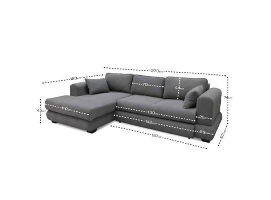 Sofa HOBEL CORNER SIDNEY PLUS GREY BUKLE 11 L (3) 