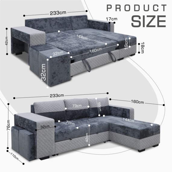 Բազմոց HOBEL CORNER SONYA F/P LIGHT GREY MONACO 13/GREY BONCUK 19 R (5) 