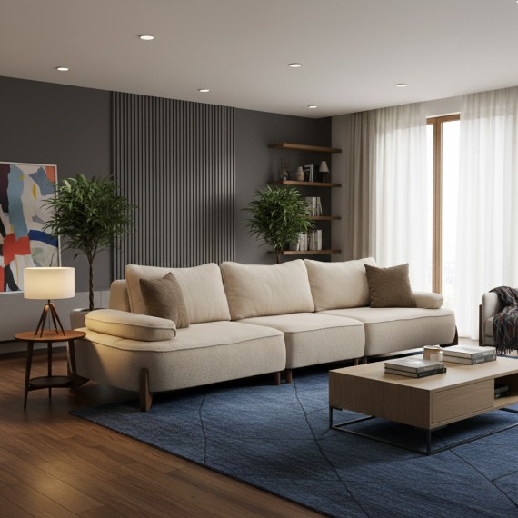 Sofa HOBEL DANIA 3 STR/ 14sm CREAM BONCUK 4/ BROWN BEATTO 1012 (4) 