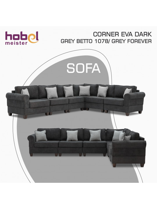 Sofa HOBEL CORNER EVA DARK GREY BETTO 1078/ GREY FOREVER 900 (6) 