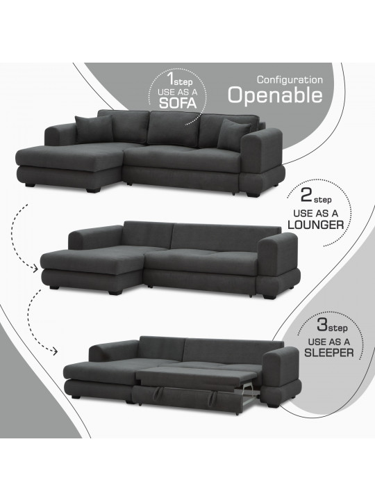 Բազմոց HOBEL CORNER SIDNEY PLUS DARK GREY BUKLE 15 L (3) 