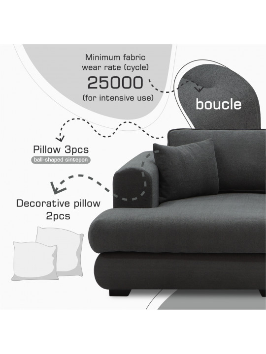 Բազմոց HOBEL CORNER SIDNEY PLUS DARK GREY BUKLE 15 L (3) 