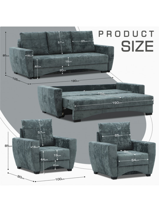 Sofa set HOBEL LI 3+1+1 F/P DARK GREY MONACO 15 (5)  Sofa set HOBEL LI 3+1+1 F/P DARK GREY MONACO 15 (5)
