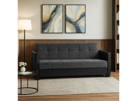 Диван HOBEL MARVEL ECONOM BLACK 4503/ DARK GREY LEONARDO 15 (2) 