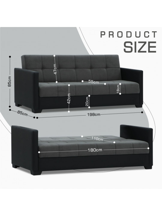 Բազմոց HOBEL MARVEL ECONOM BLACK 4503/ DARK GREY LEONARDO 15 (2) 
