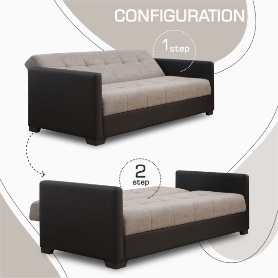 Диван HOBEL MARVEL ECONOM BLACK 4503/CAPPUCCINO JAGUAR 6 (2) 