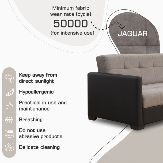 Диван HOBEL MARVEL ECONOM BLACK 4503/CAPPUCCINO JAGUAR 6 (2) 