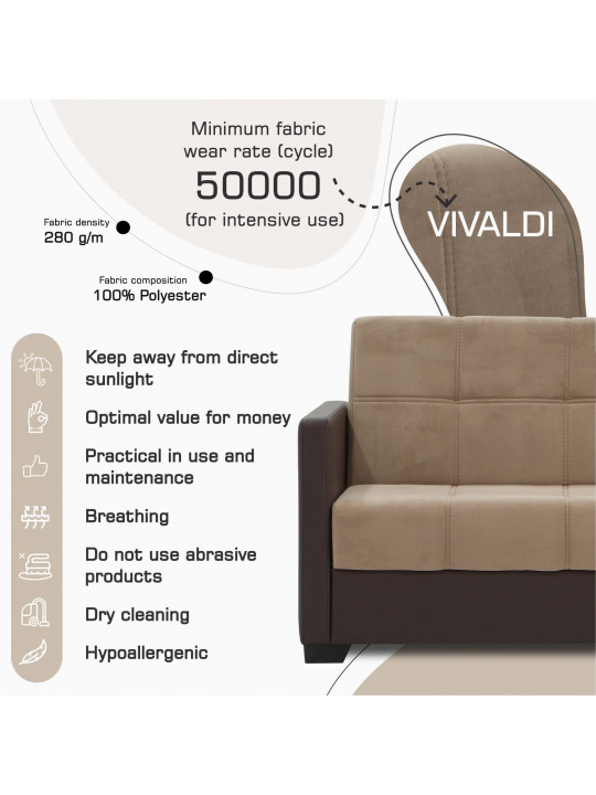 Диван HOBEL MARVEL ECONOM COFFEE V460/BROWN VIVALDI 22 (2) 