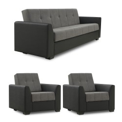 Гарнитур HOBEL MODERN LUX 3+1+1 F/R BLACK 4503/ DARK GREY LEONARDO 15 (4) 