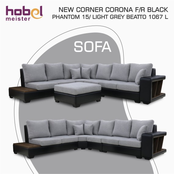 Sofa HOBEL NEW CORNER CORONA F/R BLACK PHANTOM 15/ LIGHT GREY BEATTO 1067 L (10) 